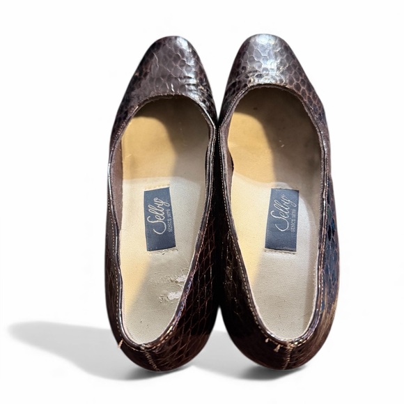 Vintage Shelby Brown Snakeskin Leather Block Pumps Women's Size 8 - Picture 8 of 11